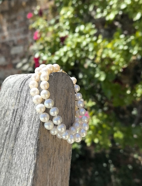 Double Strand White Freshwater Pearl Bracelet, 7.5-8.0mm